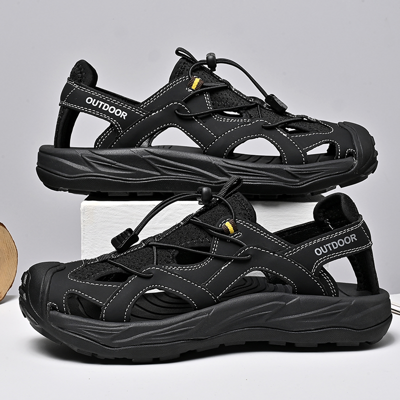  🔥Last Day 70% OFF🔥Men's Hand-Stitched Closed-Toe Leather Sandals, Breathable Hollow Out Roman Style Summer Shoes,