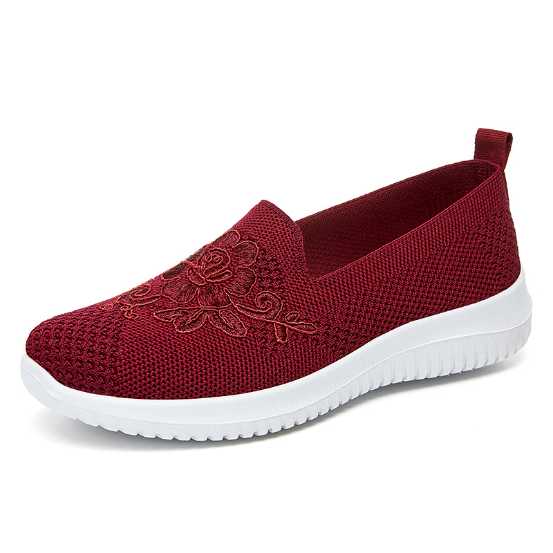  Women's Knitted Embroidery Sneakers, Lightweight Breathable Slip On Orthopedic Soft Sole Shoes