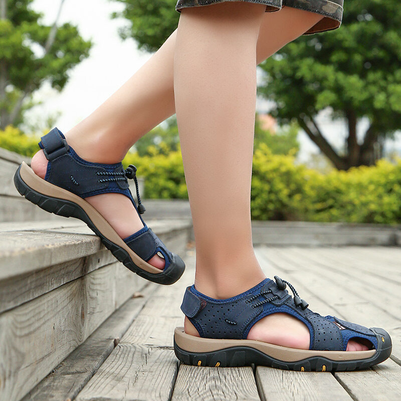 ORNGMALL New Arrival Summer High Quality Men Leather Sandals Beach Sandals Casual Shoes Outdoor Non-slip Shoes for Men Plus Size 38-48