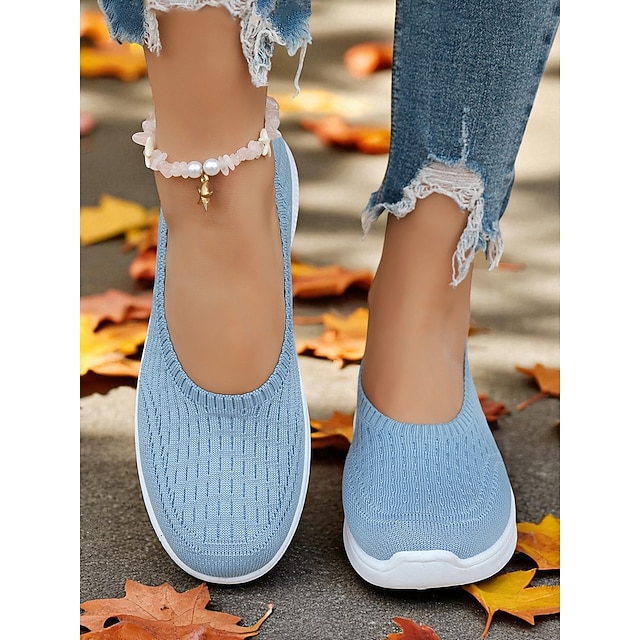 Women's Green Flyknit Walking Sneakers – Lightweight Slip-On Comfort Shoes for Outdoor Strolls, Shopping and All-Day Wear