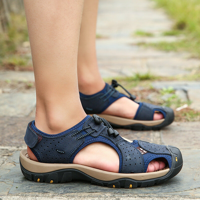 ORNGMALL New Arrival Summer High Quality Men Leather Sandals Beach Sandals Casual Shoes Outdoor Non-slip Shoes for Men Plus Size 38-48