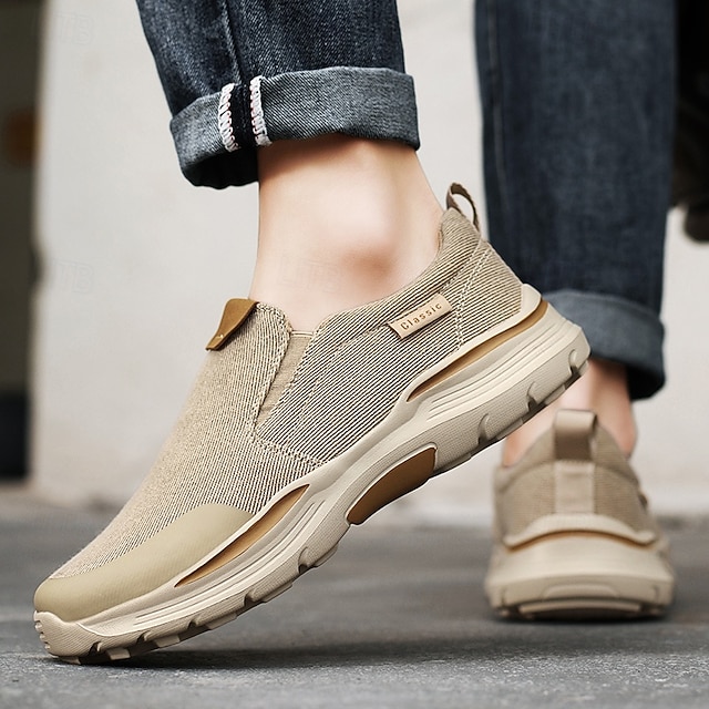 Men's Slip-On Beige Walking Shoes with Cushioned Sole – Comfortable and Breathable Sports Sneakers for Casual Wear and Outdoor Activities