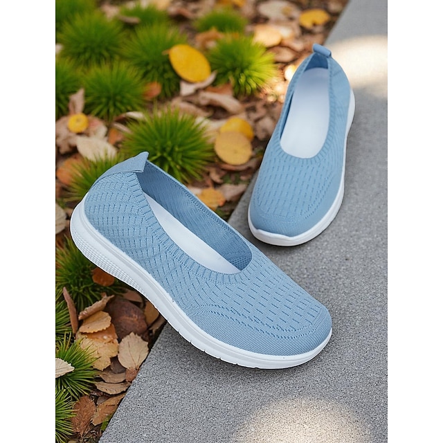 Women's Green Flyknit Walking Sneakers – Lightweight Slip-On Comfort Shoes for Outdoor Strolls, Shopping and All-Day Wear