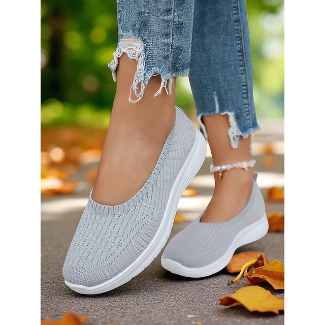 Women's Green Flyknit Walking Sneakers – Lightweight Slip-On Comfort Shoes for Outdoor Strolls, Shopping and All-Day Wear