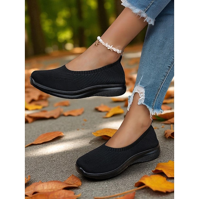 Women's Green Flyknit Walking Sneakers – Lightweight Slip-On Comfort Shoes for Outdoor Strolls, Shopping and All-Day Wear