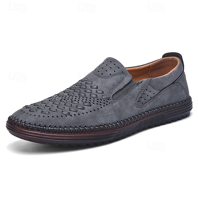 Men's Brown Suede Breathable Slip-On Loafers – Stylish Woven Design Casual Shoes for Summer, Lightweight & Comfortable Walking Footwear