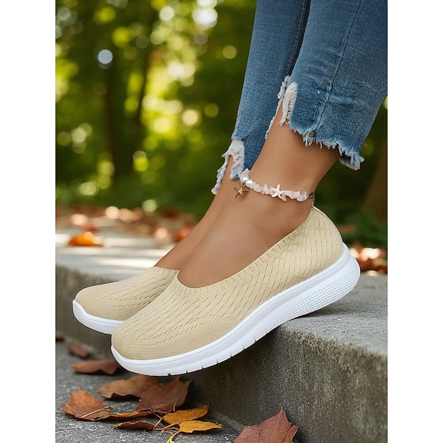 Women's Green Flyknit Walking Sneakers – Lightweight Slip-On Comfort Shoes for Outdoor Strolls, Shopping and All-Day Wear