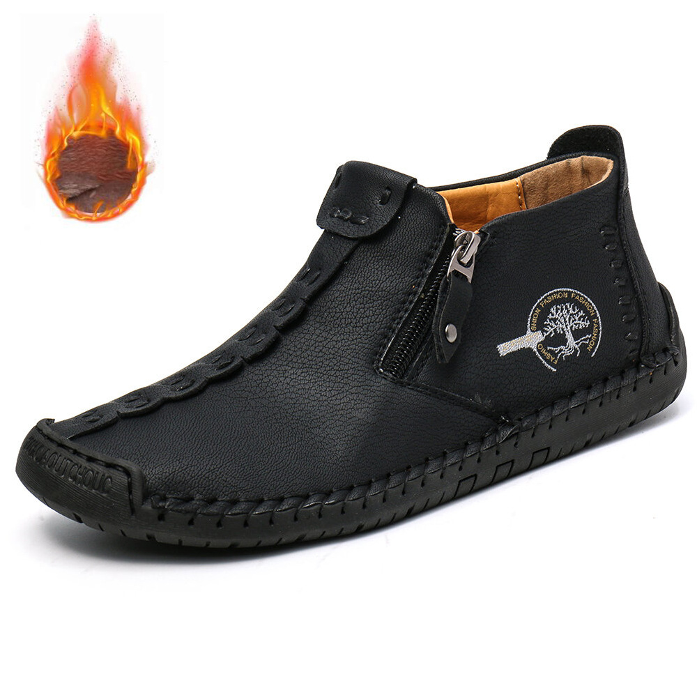 Men Hand Stitching Leather Side Zippers British Shoes