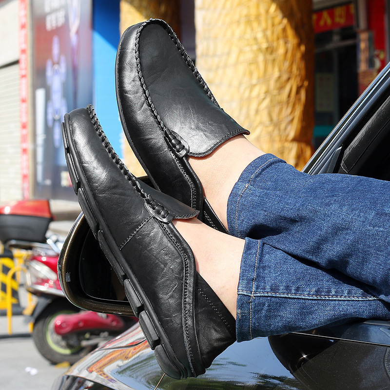 Amazon Large Size Men'S Shoes Cowhide Bean Shoes Men'S Casual Leather Shoes British Single Shoes Casual Shoes Men'S Trendy Shoes Cross-Border