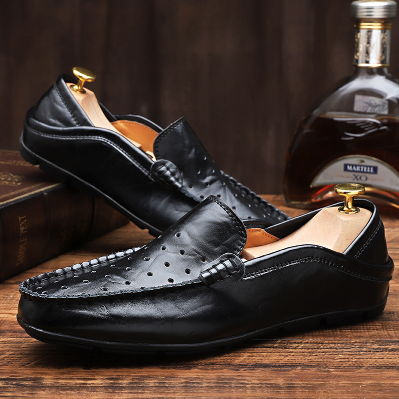 Amazon Large Size Men'S Shoes Cowhide Bean Shoes Men'S Casual Leather Shoes British Single Shoes Casual Shoes Men'S Trendy Shoes Cross-Border
