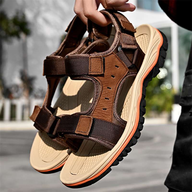 Men’s Classic Sommer Beach Breathable Convenient Velcro Leather Sandals