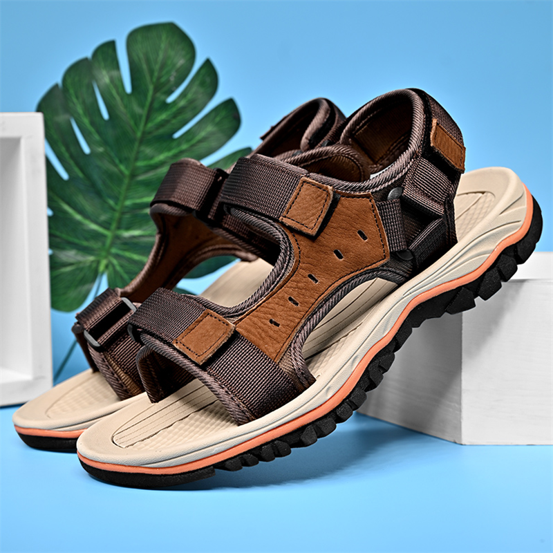 Men’s Classic Sommer Beach Breathable Convenient Velcro Leather Sandals
