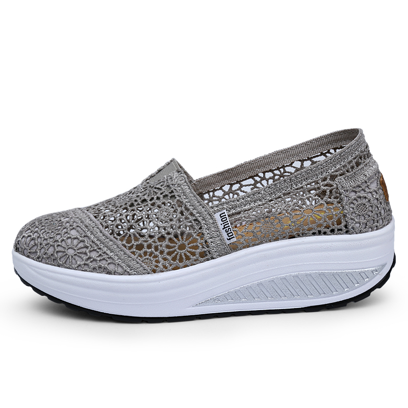 Women's Floral Embroidery Lace Mesh Air Cushion Sneakers,Comfortable Orthopedic Diabetic Walking Toning Shoes Breathable Slip On Platform Loafers Casual Fashion Rocker Shoes