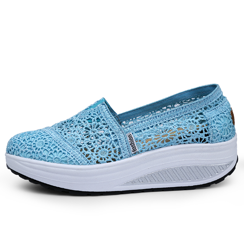 Women's Floral Embroidery Lace Mesh Air Cushion Sneakers,Comfortable Orthopedic Diabetic Walking Toning Shoes Breathable Slip On Platform Loafers Casual Fashion Rocker Shoes