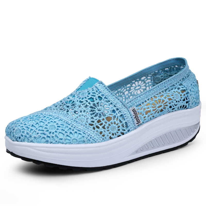 Women's Floral Embroidery Lace Mesh Air Cushion Sneakers,Comfortable Orthopedic Diabetic Walking Toning Shoes Breathable Slip On Platform Loafers Casual Fashion Rocker Shoes