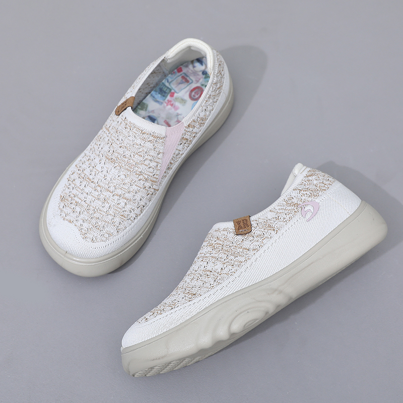 Women's Soft Orthopedic Shoes Breathable Woven Go Walking Slip On Foam Shoes Arch Support Hands Slip in Chunky Wedge