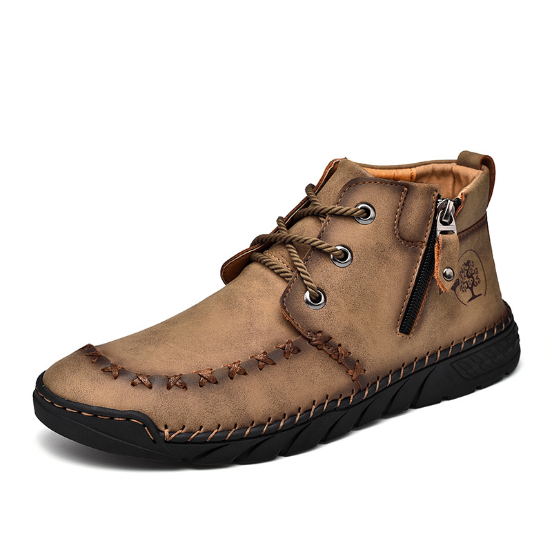 ⏰LAST DAY-50% OFF🛒Men's Outdoor Comfort Leather Hand-sewn Zipper Boots Non-slip Durable Driving Boots