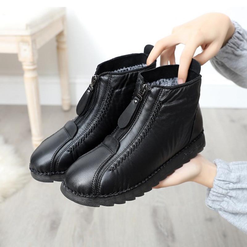 Women's Soft Leather Winter Warm Non-Slip Shoes Boots