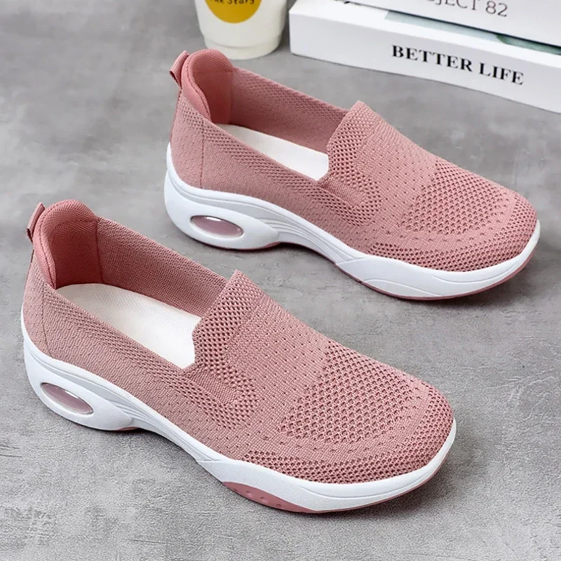 Women Casual Flat Breathable Knitted Sneakers Fashion Slip on Soft Bottom Walking Shoes