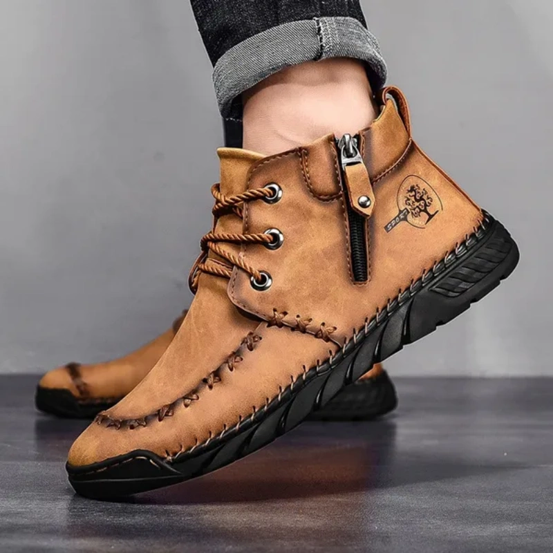 ⏰LAST DAY-50% OFF🛒Men's Outdoor Comfort Leather Hand-sewn Zipper Boots Non-slip Durable Driving Boots