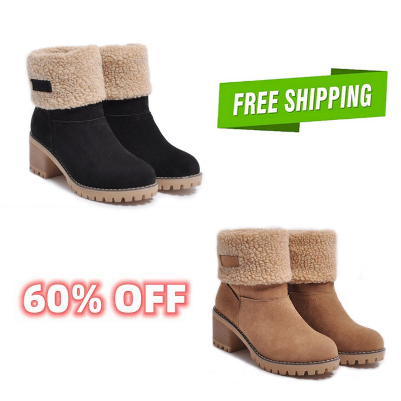 Women's Chunky Heel Round Toe Snow Boots