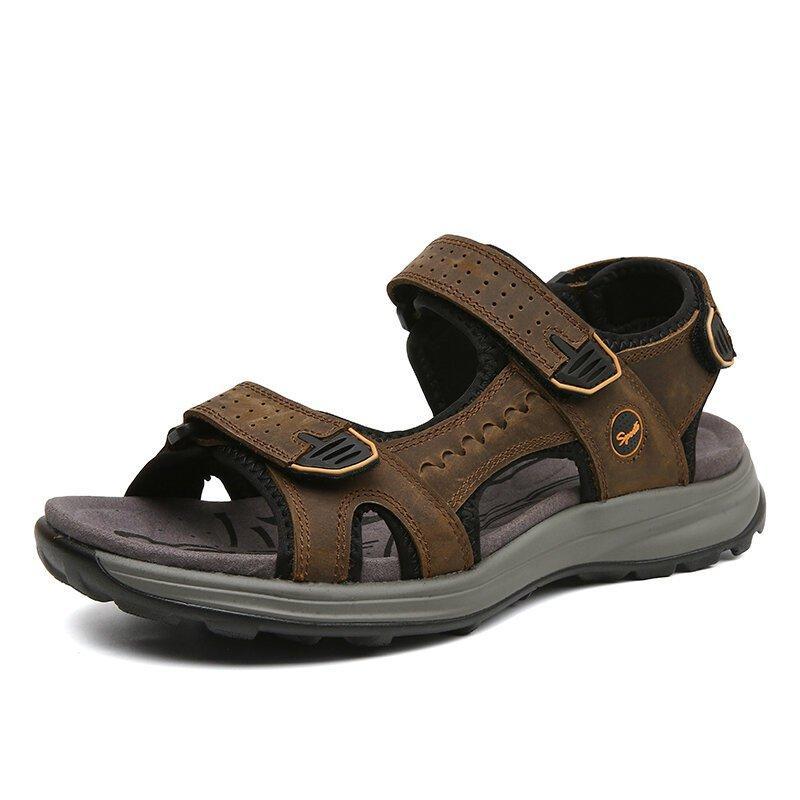 Men Comfy Cowhide Opened Toe Hook Loop Outdoor Sport Sandals