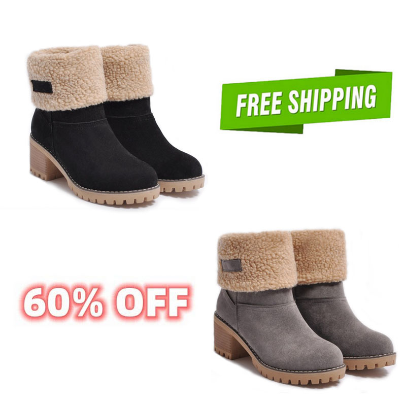 Women's Chunky Heel Round Toe Snow Boots