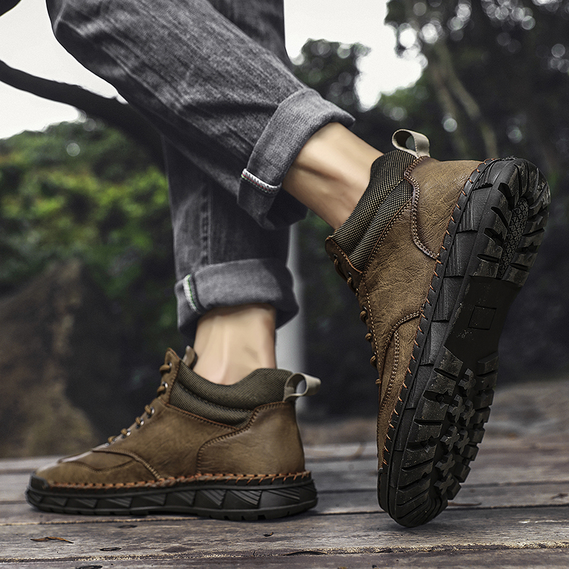 ⏰Limited Time Sale 70% OFF - Men's Handmade Leather Boots - Wide Toe Arch Support Aankle Support