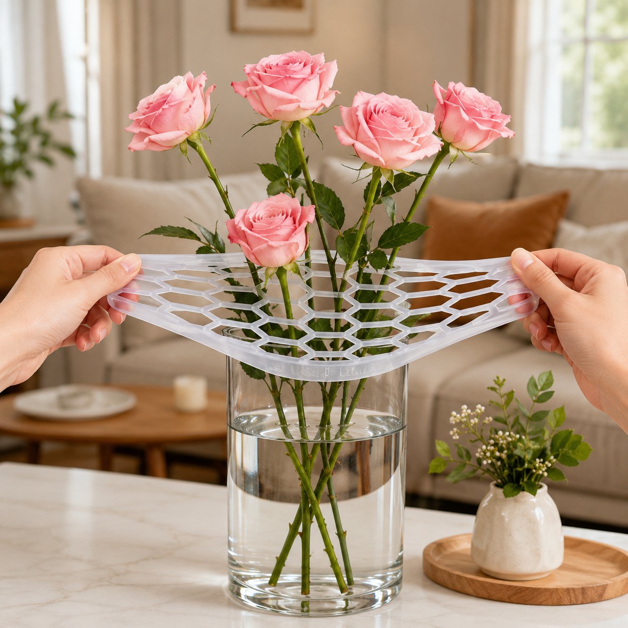 🌸🔥Reusable Silicone Flower Arranging Grid, Stretches Over The Rim of Vase, Self-Grips to Glass, for Easy Flower Arranging