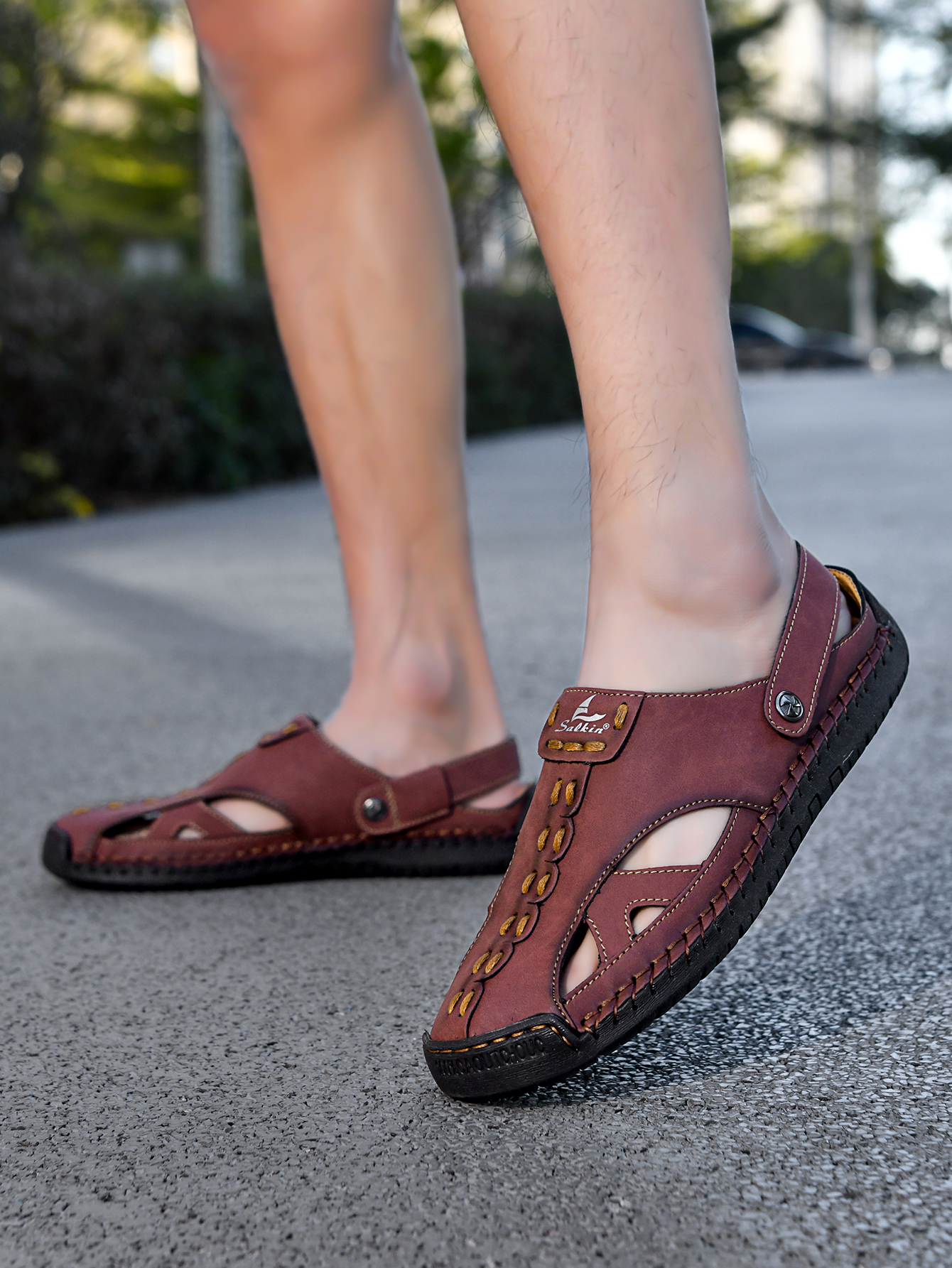 Summer Cross-Border Two-Wear Men'S Sandals Baotou Hollow Hole Shoes 