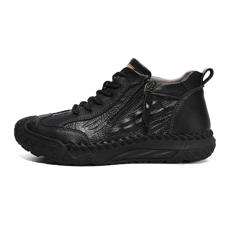 Men's Outdoor Leather Shoes with Zipper – Waterproof, Arch Support & Wide Toe Comfort