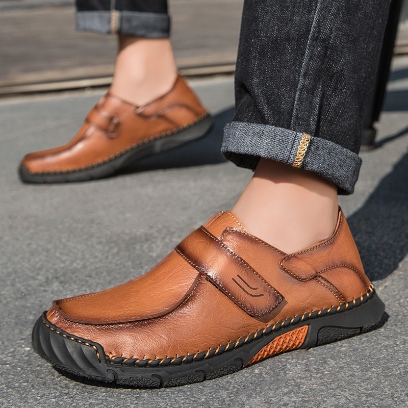 🚗Premium Leather Driving Shoes for Men, Easy On/Off Casual Walking Loafers with Durable Stitching & Rubber Sole