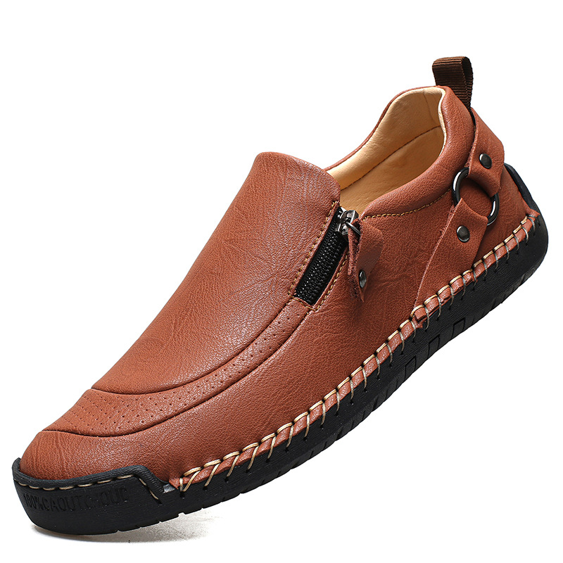 Foreign Trade Men'S Shoes, Outdoor Casual Shoes, Slip-Ons, Flat Soles, Hand-Stitched Leather Shoes, Low-Cut Cross-Border Large Size Loafers