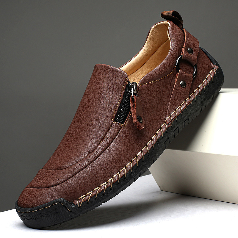 Foreign Trade Men'S Shoes, Outdoor Casual Shoes, Slip-Ons, Flat Soles, Hand-Stitched Leather Shoes, Low-Cut Cross-Border Large Size Loafers
