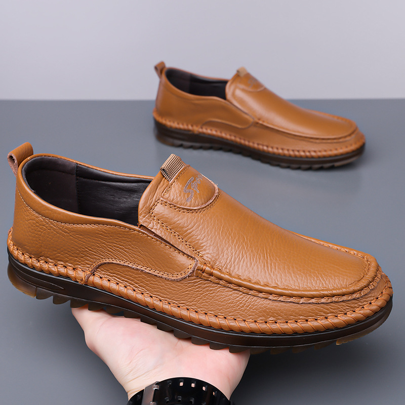 Men'S First-Layer Cowhide Driving Shoes, Soft Leather Beanie Shoes, Men'S Casual Shoes, Cross-Border Large Size Men'S Shoes, Soft Soles, Non-Slip