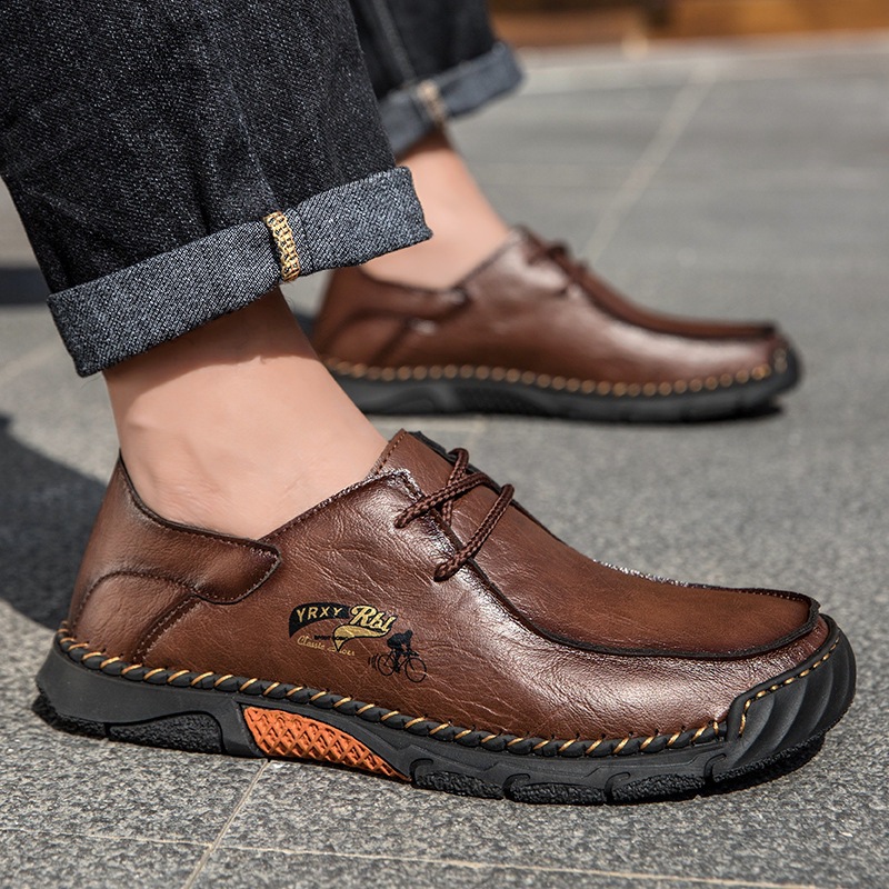 2026 Cross-Border Amazon Large Size Summer Lace-Up Driving Men'S Shoes Casual Flat Leather Shoes Large Size Cross-Border Loafers