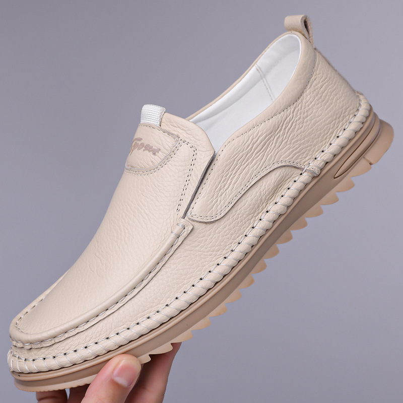 Men'S First-Layer Cowhide Driving Shoes, Soft Leather Beanie Shoes, Men'S Casual Shoes, Cross-Border Large Size Men'S Shoes, Soft Soles, Non-Slip