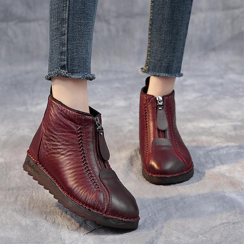 Women's Soft Leather Winter Warm Non-Slip Shoes Boots