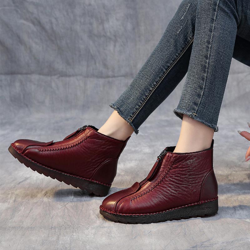 Women's Soft Leather Winter Warm Non-Slip Shoes Boots