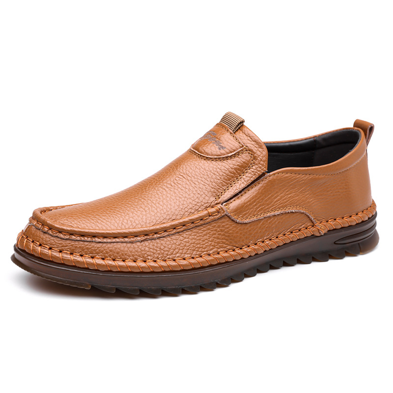 Men'S First-Layer Cowhide Driving Shoes, Soft Leather Beanie Shoes, Men'S Casual Shoes, Cross-Border Large Size Men'S Shoes, Soft Soles, Non-Slip