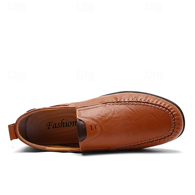 Men's Casual Brown Loafers with Soft Faux Leather Upper, Hand-Stitched Detailing, and Durable Rubber Sole - Perfect for Everyday Wear and Outdoor Activities