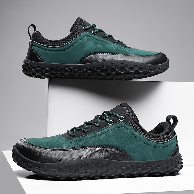Green and Black Men's Outdoor Hiking Shoes with Lace-Up Closure and Rugged Sole – Ideal for Adventure Seekers, Casual Outdoor Activities and Everyday Fashion