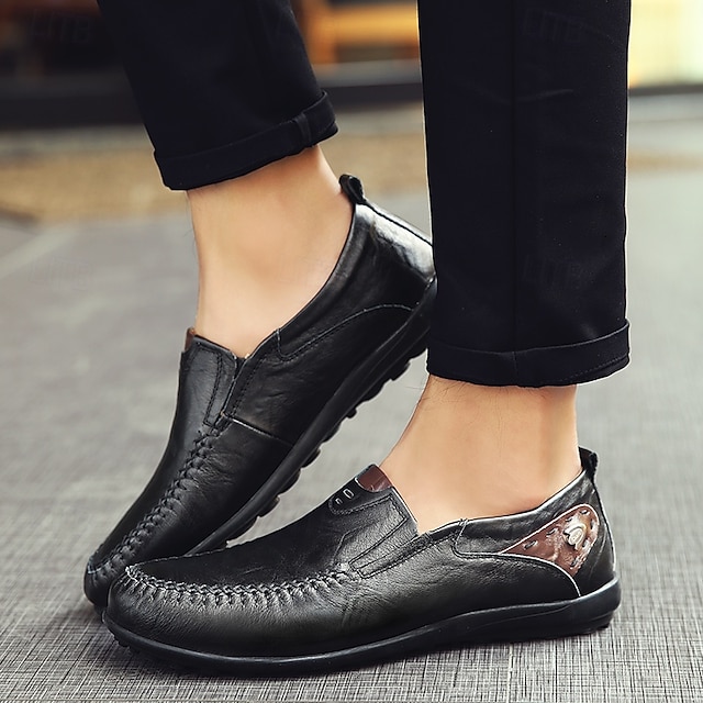 Men's Casual Brown Loafers with Soft Faux Leather Upper, Hand-Stitched Detailing, and Durable Rubber Sole - Perfect for Everyday Wear and Outdoor Activities