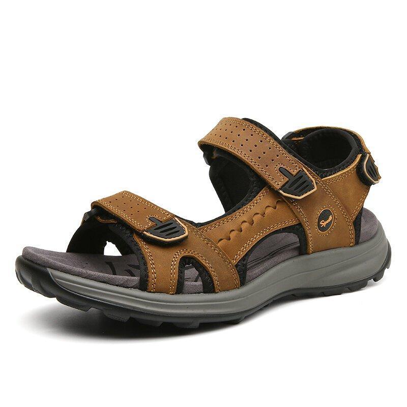 Men Comfy Cowhide Opened Toe Hook Loop Outdoor Sport Sandals
