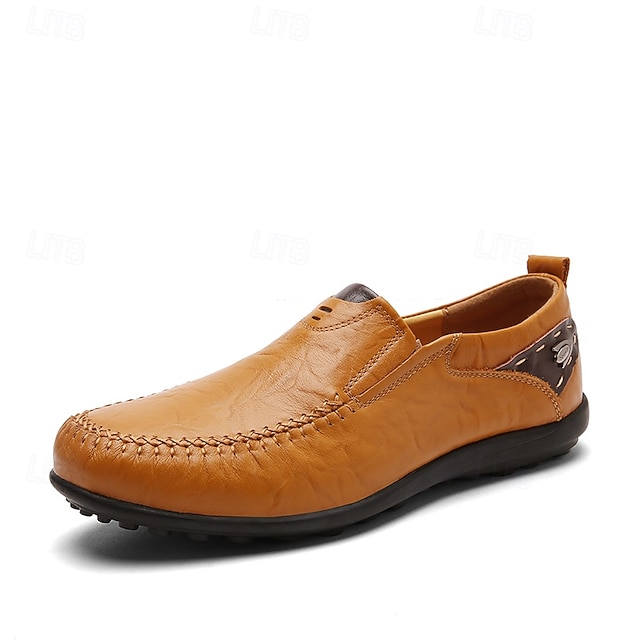 Men's Casual Brown Loafers with Soft Faux Leather Upper, Hand-Stitched Detailing, and Durable Rubber Sole - Perfect for Everyday Wear and Outdoor Activities