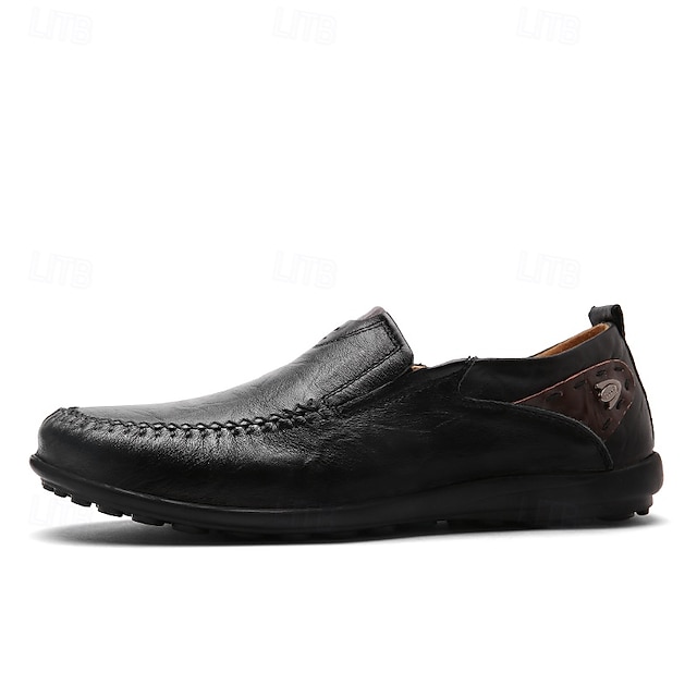 Men's Casual Brown Loafers with Soft Faux Leather Upper, Hand-Stitched Detailing, and Durable Rubber Sole - Perfect for Everyday Wear and Outdoor Activities