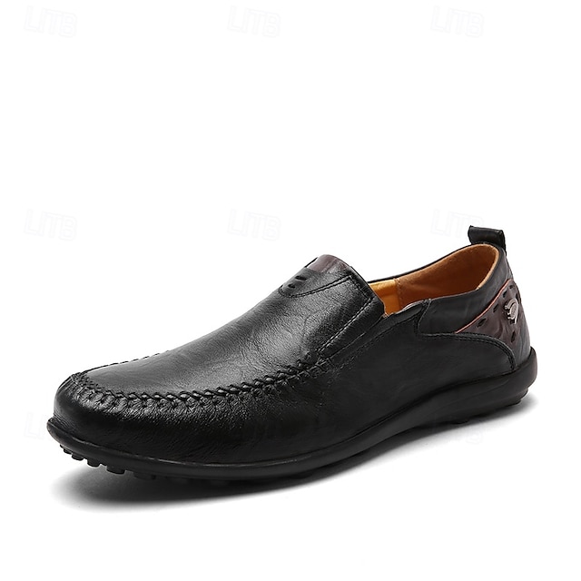 Men's Casual Brown Loafers with Soft Faux Leather Upper, Hand-Stitched Detailing, and Durable Rubber Sole - Perfect for Everyday Wear and Outdoor Activities