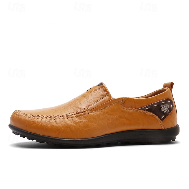 Men's Casual Brown Loafers with Soft Faux Leather Upper, Hand-Stitched Detailing, and Durable Rubber Sole - Perfect for Everyday Wear and Outdoor Activities