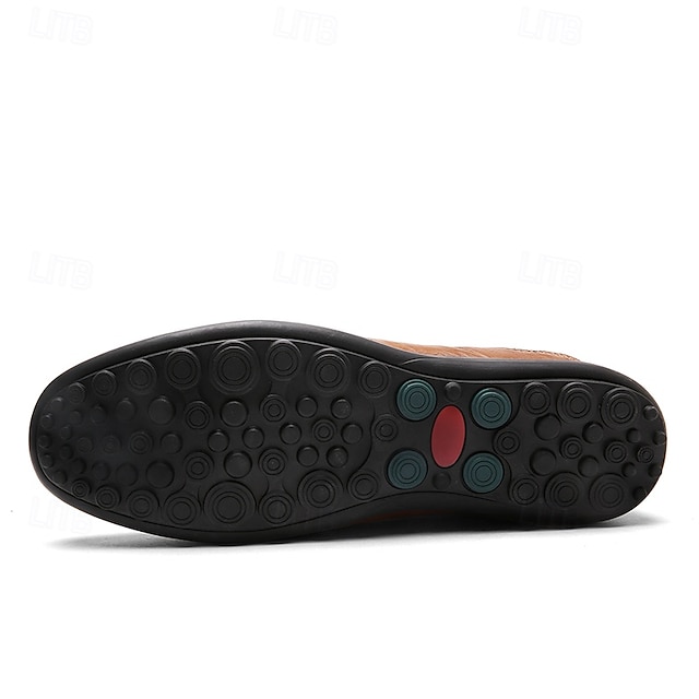 Men's Casual Brown Loafers with Soft Faux Leather Upper, Hand-Stitched Detailing, and Durable Rubber Sole - Perfect for Everyday Wear and Outdoor Activities