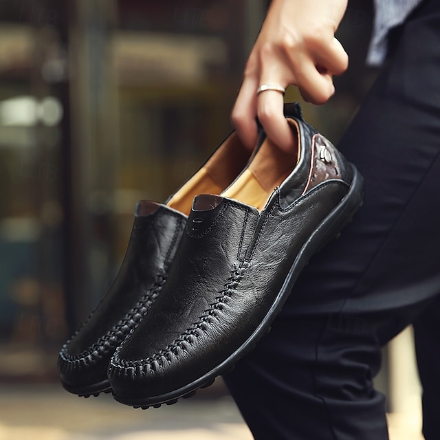 Men's Casual Brown Loafers with Soft Faux Leather Upper, Hand-Stitched Detailing, and Durable Rubber Sole - Perfect for Everyday Wear and Outdoor Activities